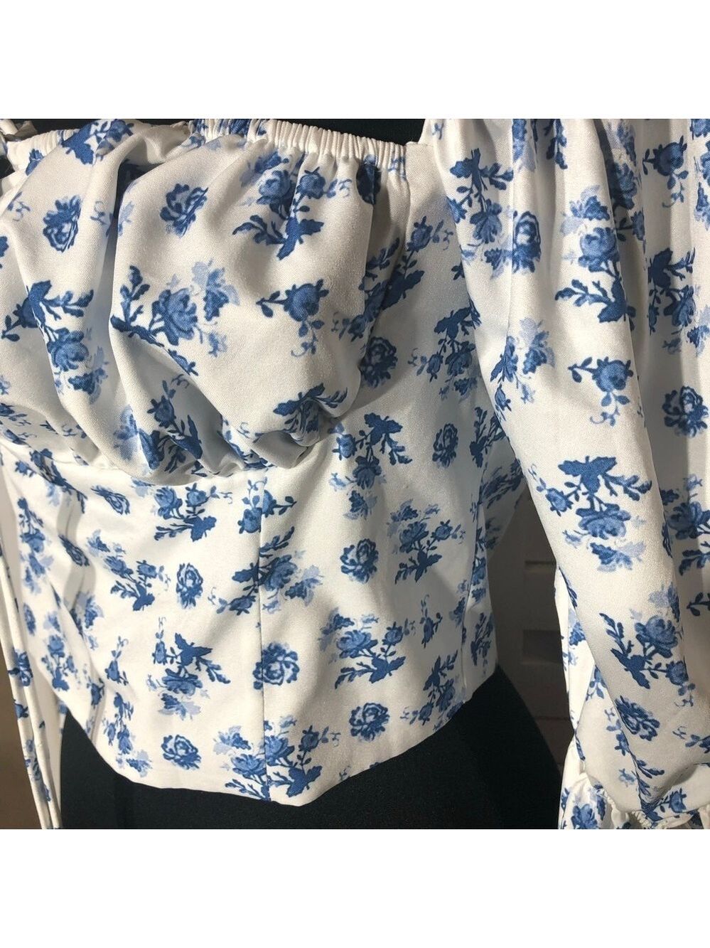 Vintage Y2K Floral Cropped Top Blue and White Medium - Picture 11 of 13